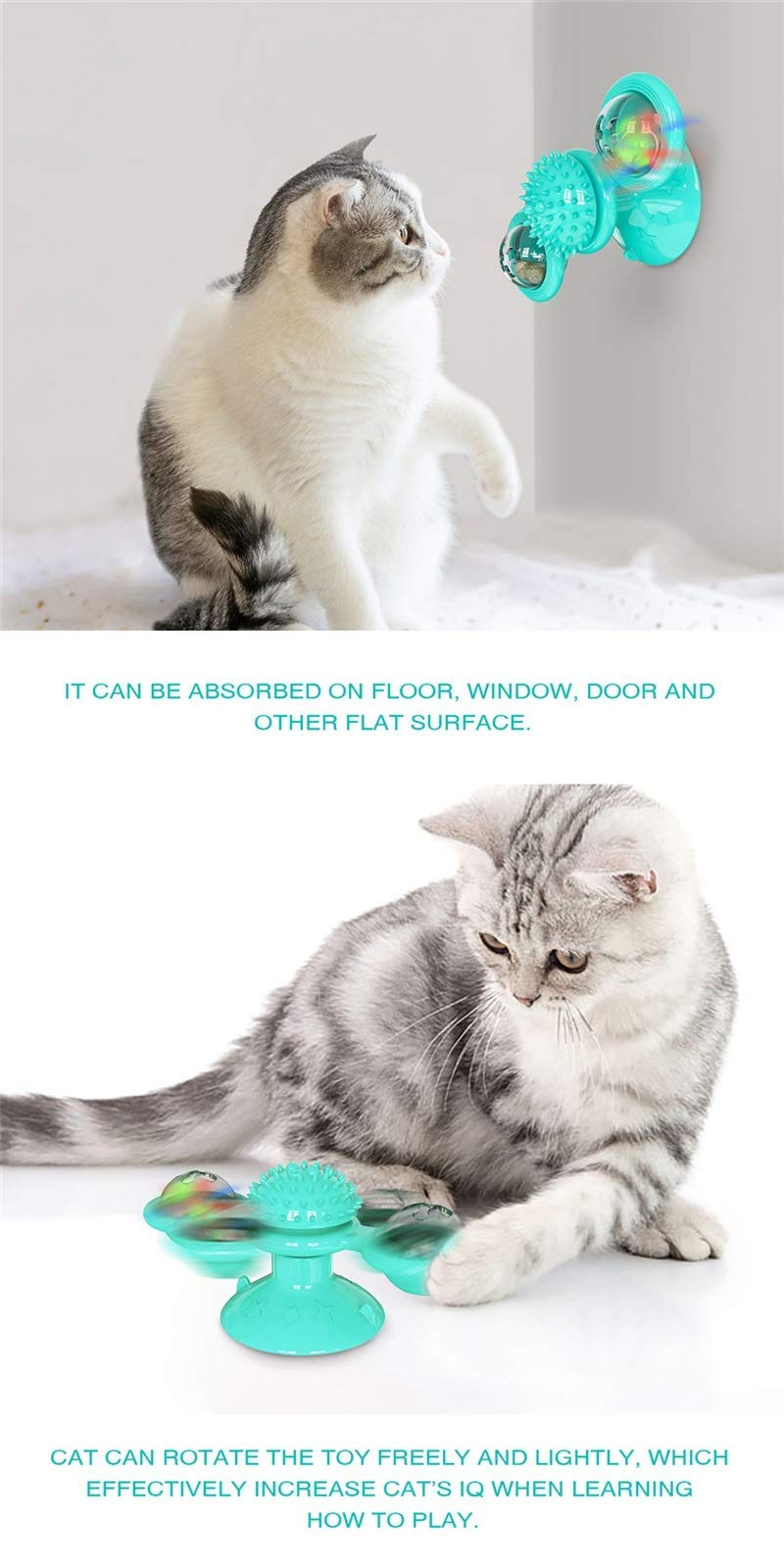 MU Gato Molino de Viento Juguete Divertido Masaje Gato Gato Rotatable Juguetes con Catnip Led Dientes de Bola Limpieza Productos para Mascotas para Dropshipping,Azul,sin Caja