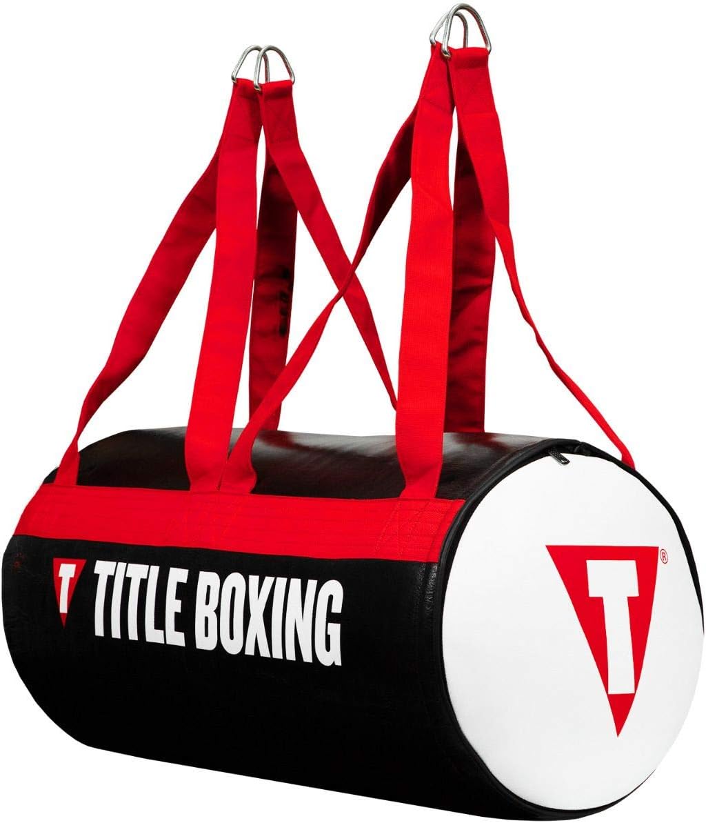 TITLE Boxing Premier Leather Uppercut Bag, Black/Red/White, 60 lbs - Uppercut Bag, Specialty Punching Bag, Angle Punching Bag, Punching Bag, Heavy Bag, Hanging Punching Bag for Adults