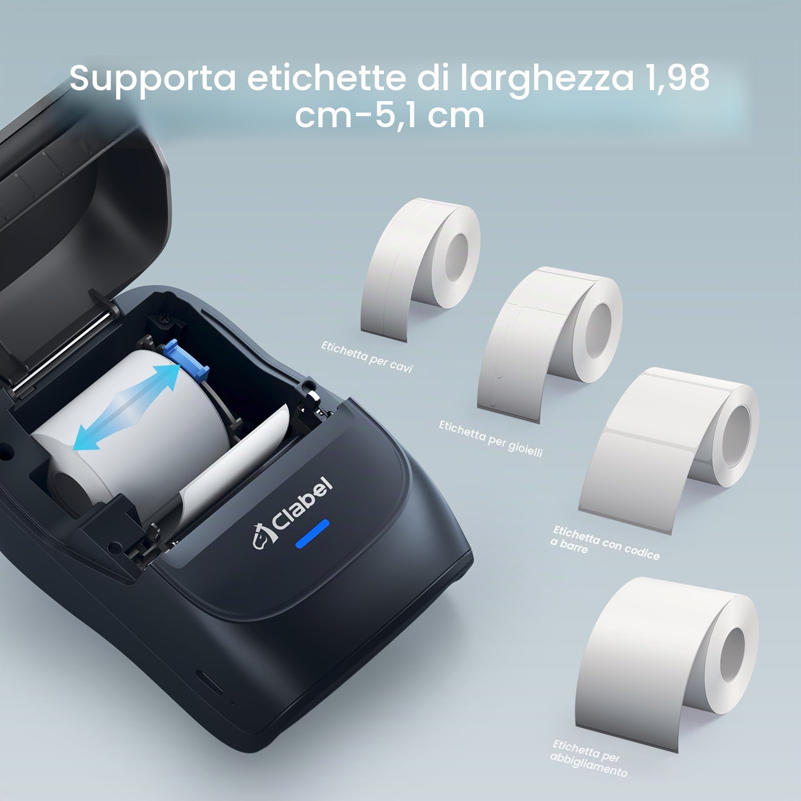 CLABEL Etichettatrice Etichette Adesive mini stampante termica portatile Bluetooth etichette adesive personalizzate Compatibile con iOS e Android etichettatrici per scuola Codice a Barre Ufficio