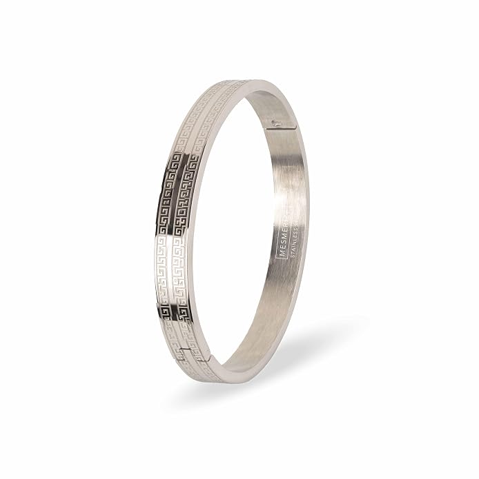 Mesmerize Atticus Stainless Steel Kada Bracelet for Men – Durable, Anti-Tarnish, Water & Sweat Resistant, Hypoallergenic, Stylish & Comfortable Fit – Premium Gift Box Included (Silver, L)