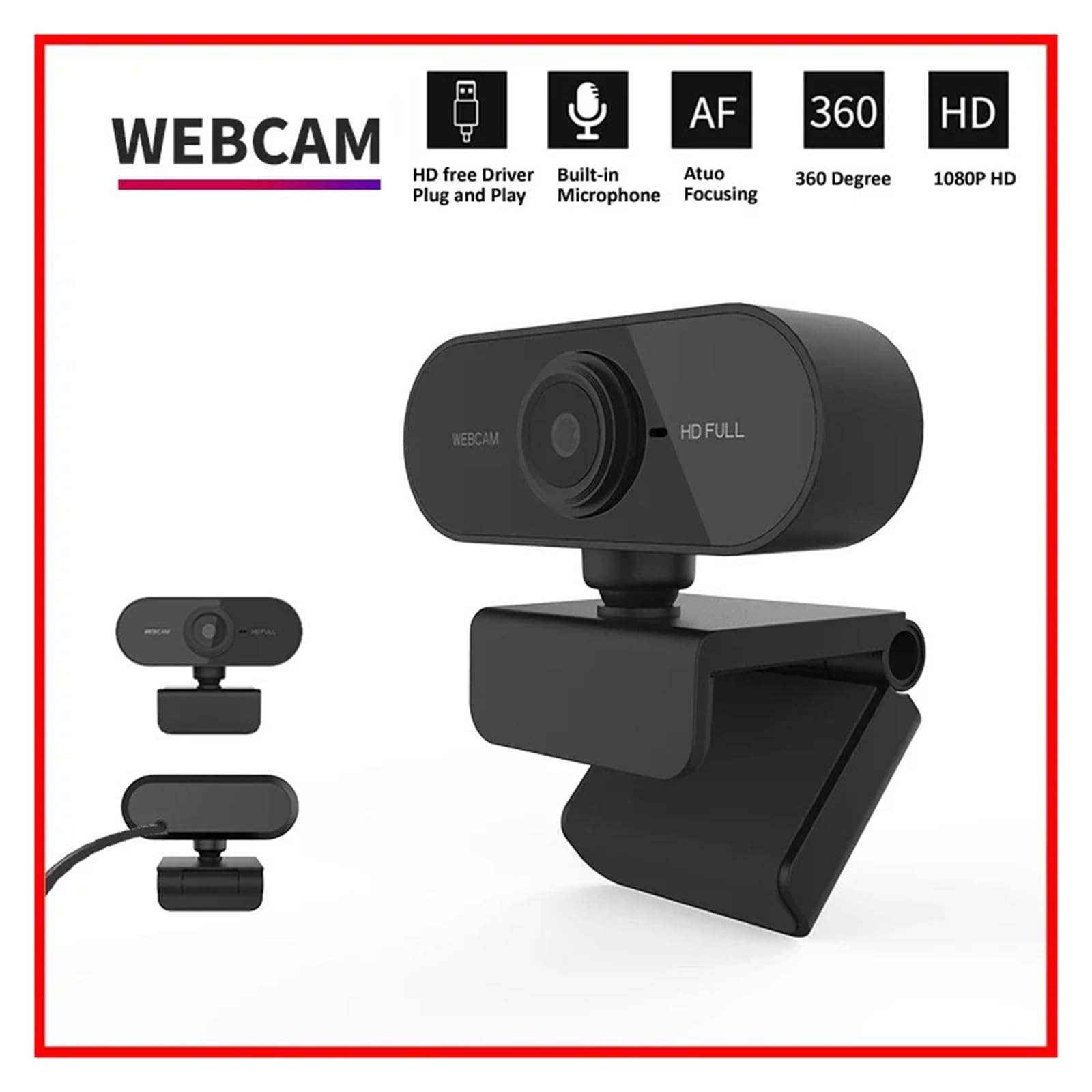 Mini webcam HD 1080P con microfono USB for laptop desktop: ideale for videochiamate e conferenze Incontri e streaming