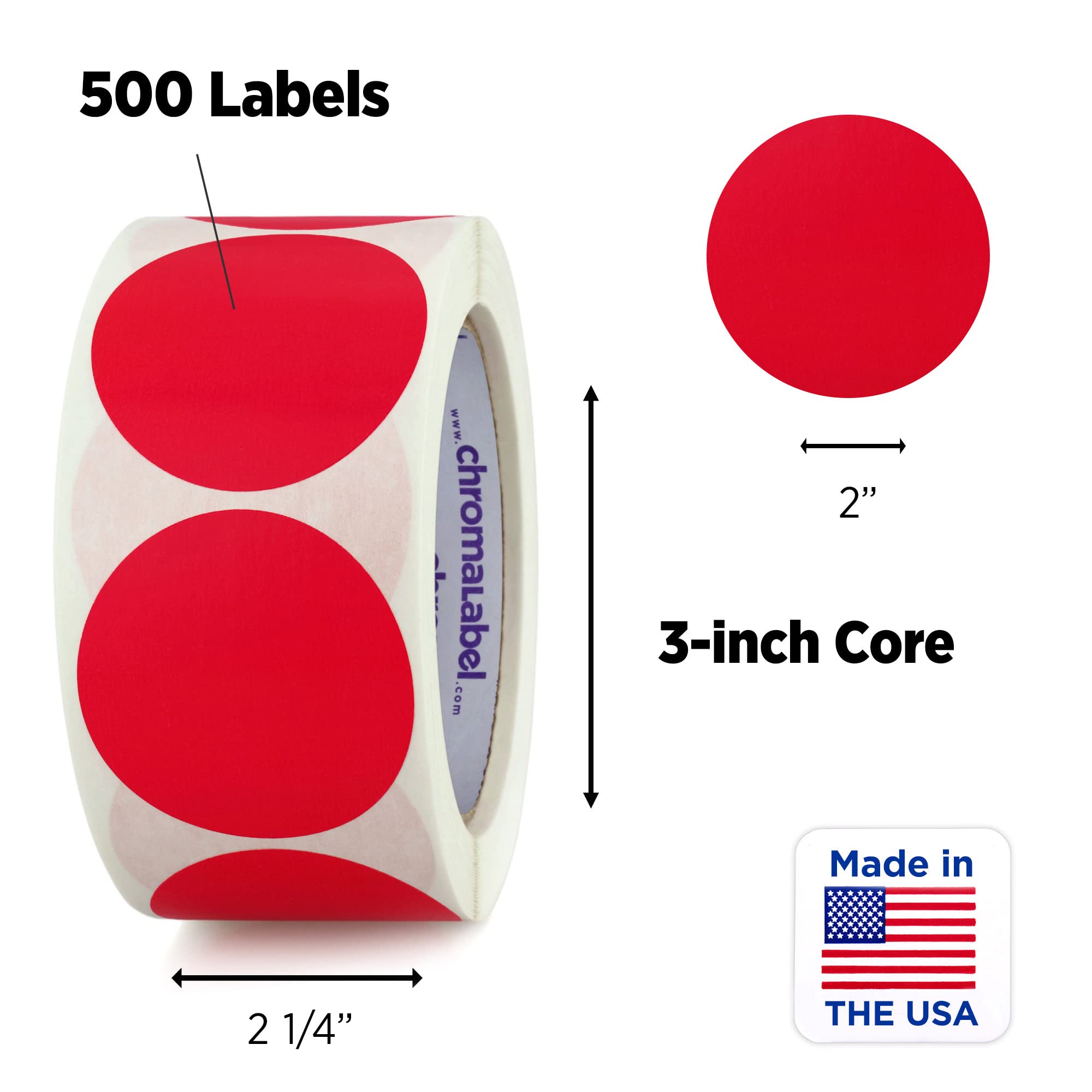 ChromaLabel 2 Inch Round Label Permanent Color Code Dot Stickers, 500  Labels per Roll, Red