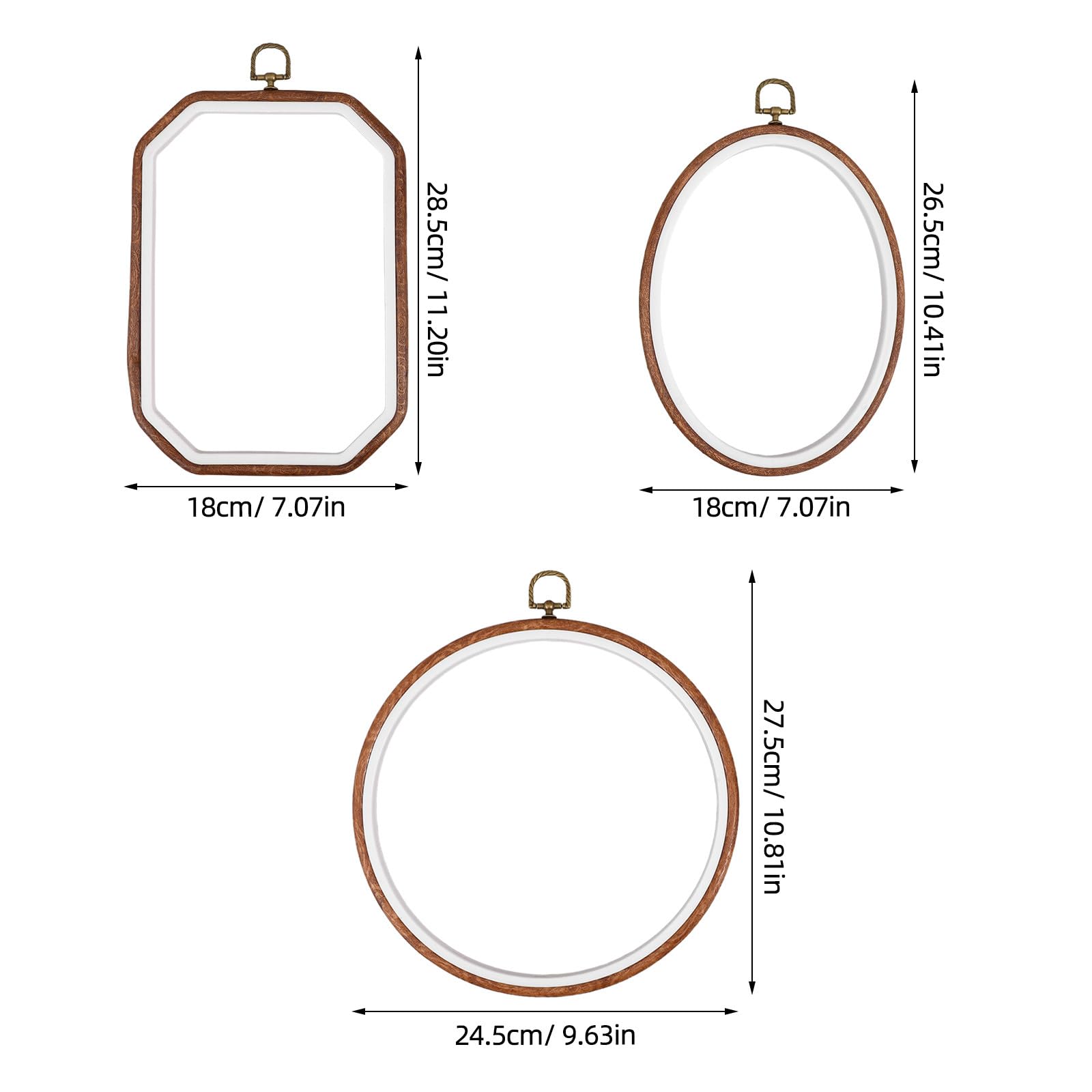 Kisangel 9 aros pequeños para bordar a punto de cruz, marcos de bordado con imitación de vetas de madera y aro para colgar - de costura redondo para manualidades de costura