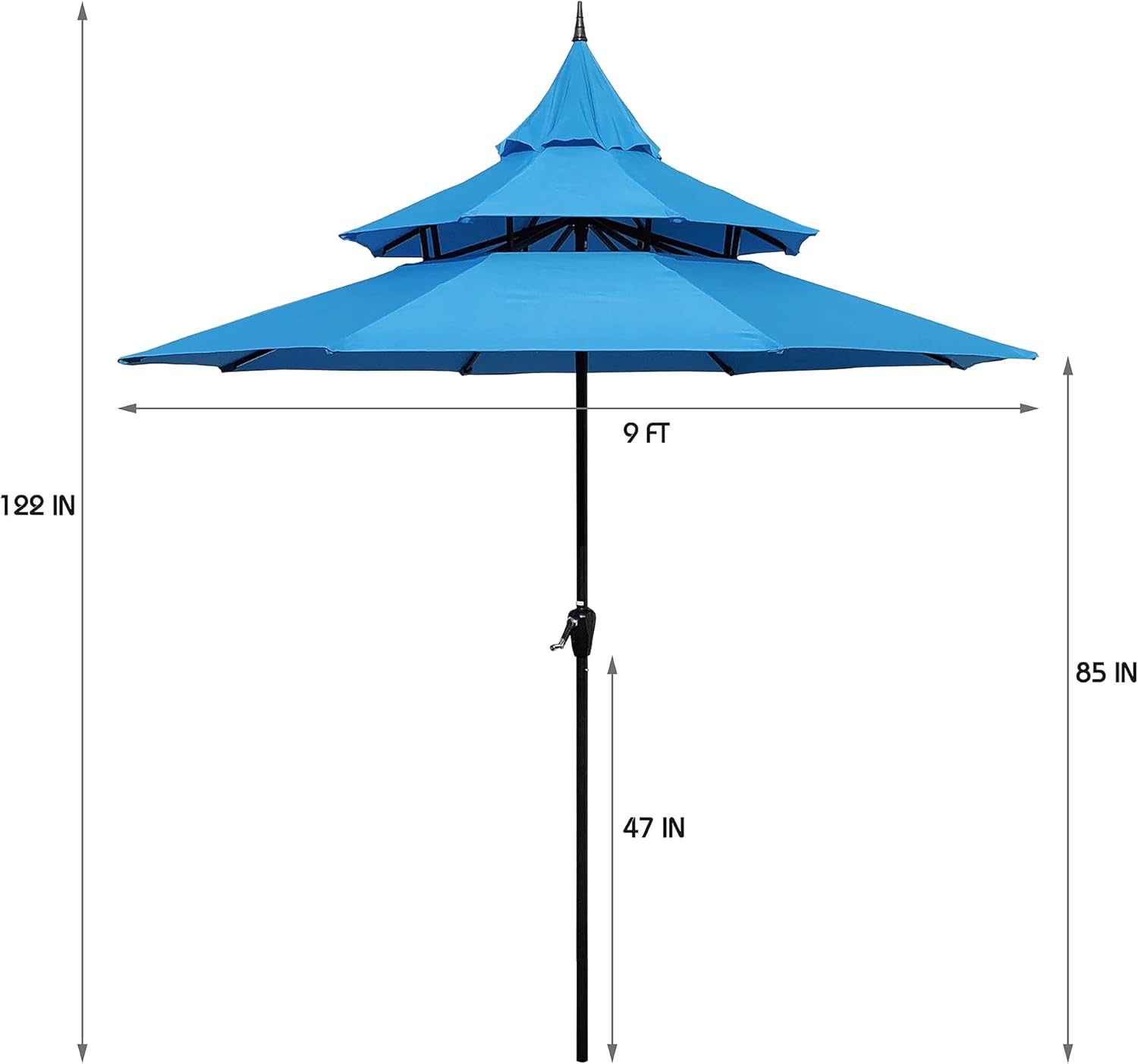 ABBLE Outdoor Patio Umbrella 9 Ft Pagoda with Crank, Weather Resistant, UV Protection, Durable, 8 Sturdy Steel Ribs, 3 Tier Vented Market Outdoor Table Umbrella,Aqua