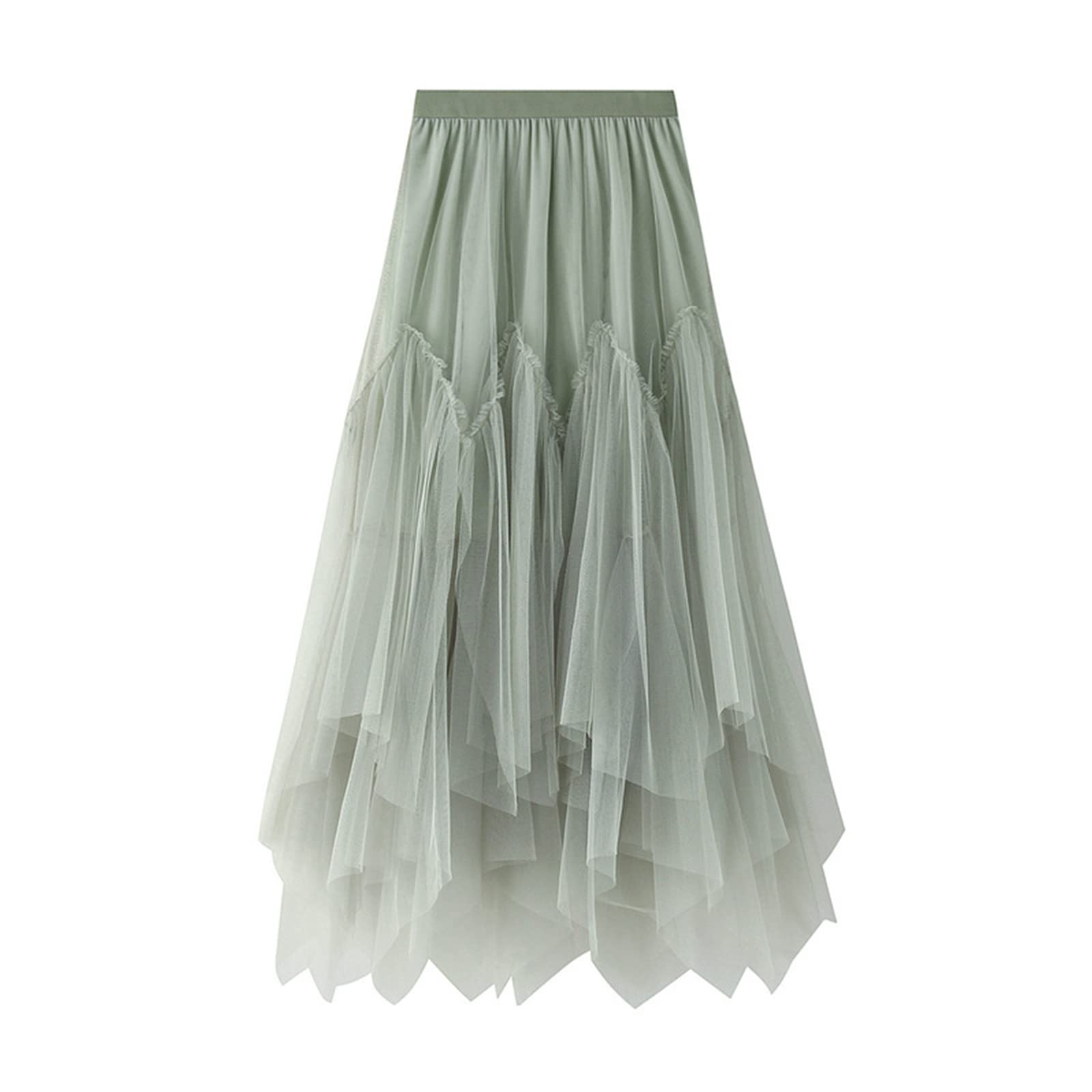 XinChangShangMaoWomen's Tulle Skirt Formal High Low Asymmetrical A-Line Fairy Elastic Waist Layered Long Midi Skirts