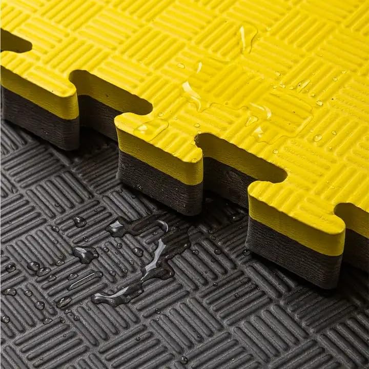 Tatami Puzzle 100x100x4 cm Set 10 Pezzi Nero/Giallo | Pavimento Palestra Antitrauma per MMA, Judo e Arti Marziali