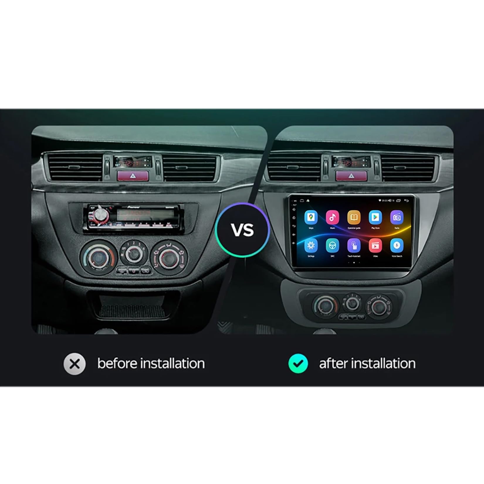 Radio Samochodowe dla Mitsubishi Lancer 9 CS 2006-2010 Mirror Link, Asystent Głosowy, Nawigacja Na Żywo, Ekran Dotykowy, Bluetooth, 4 Rdzeń 2G+32G