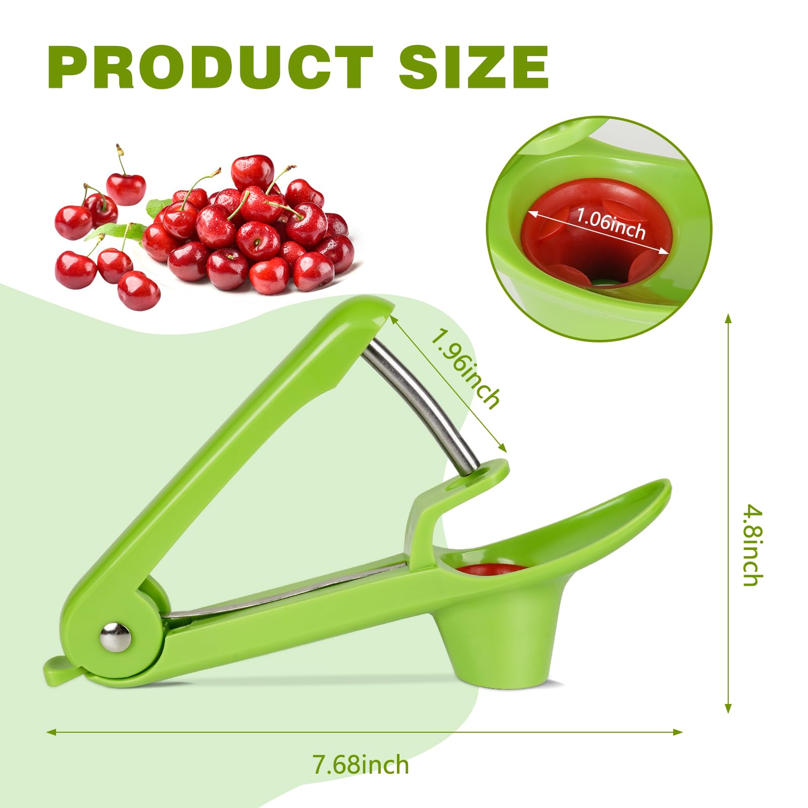 Cherry Pitter, Cherry Core Tool Pit Remover Multi-Function Cherries Pitter Tool Heavy-Duty Stainless Steel with Lock Design (Green)