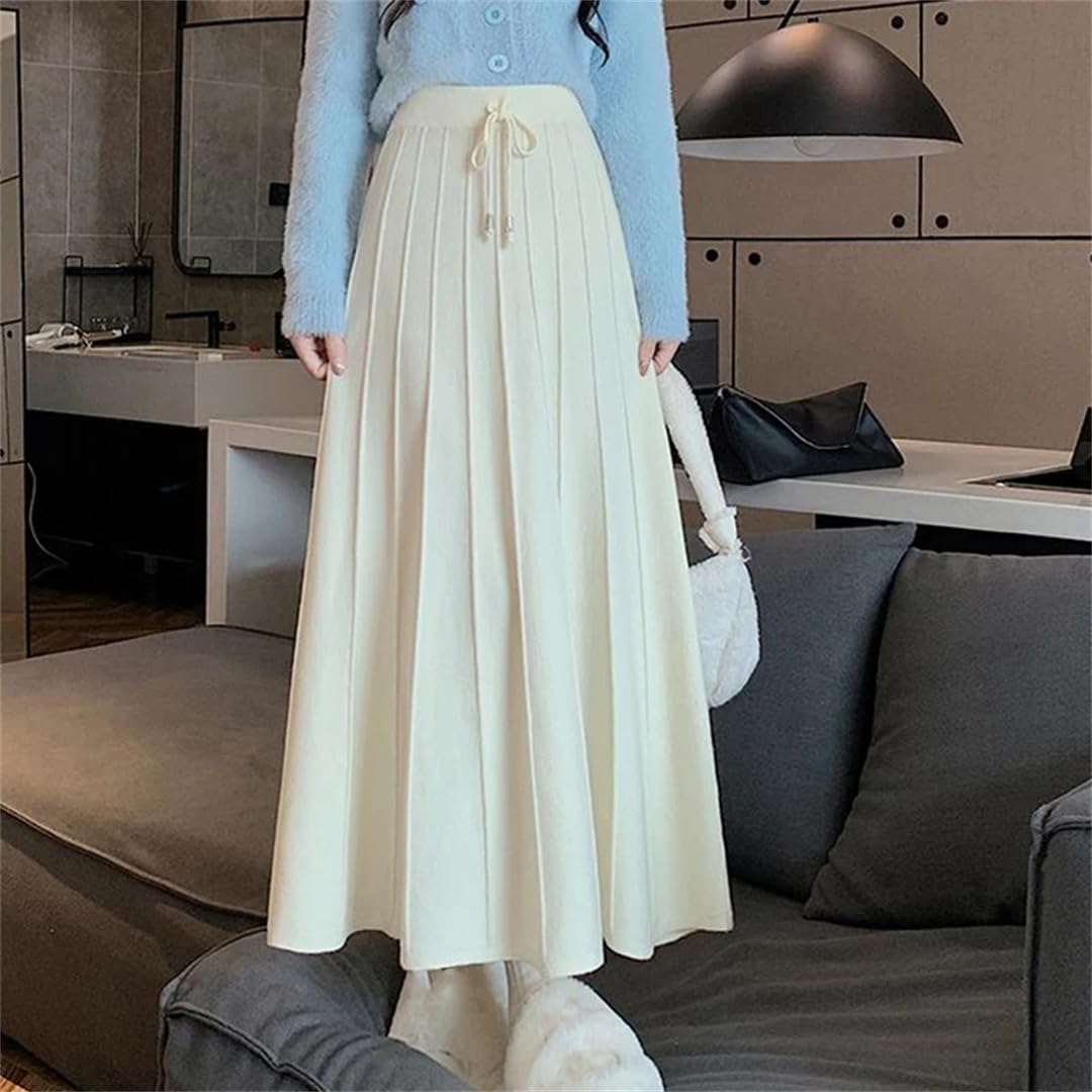 Lmtossey Gonne lunghe in maglia vintage per le donne inverno a vita alta maglione gonna a pieghe