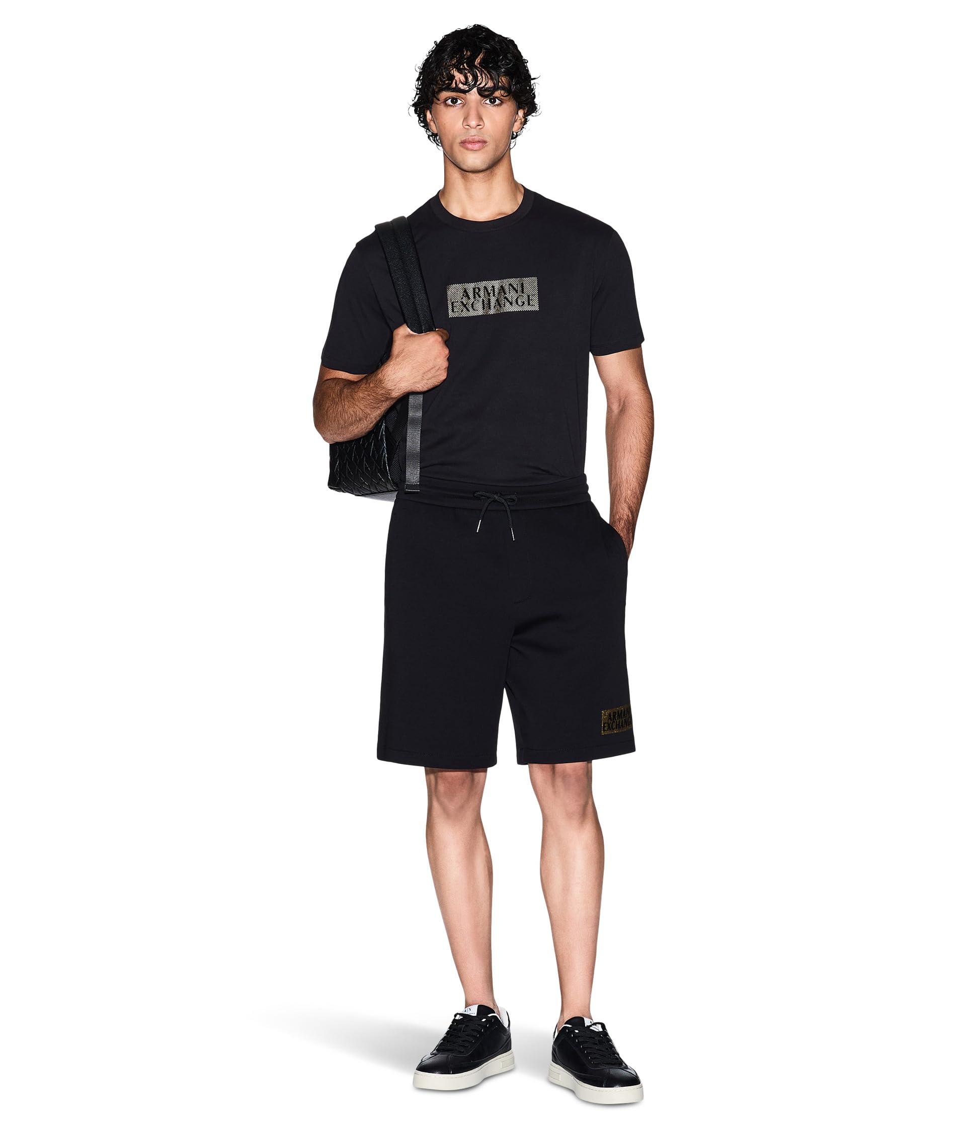 Armani Exchange Camiseta Negra para Hombre con Logo Estampado, Manga Corta, Cuello Redondo (FR/ES, Letras, L, Regular, Regular, Negro)