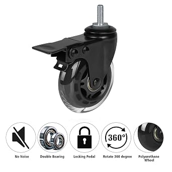 8T8 3 Inch Rubber Caster Wheels Heavy Duty with 2 Brakes, 5/16