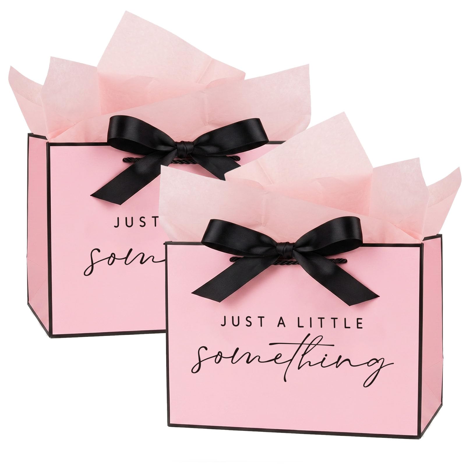 2 Pcs Pink Gift Bags with Ribbon Bow, Medium 29x12x21cm Women Birthday Gift