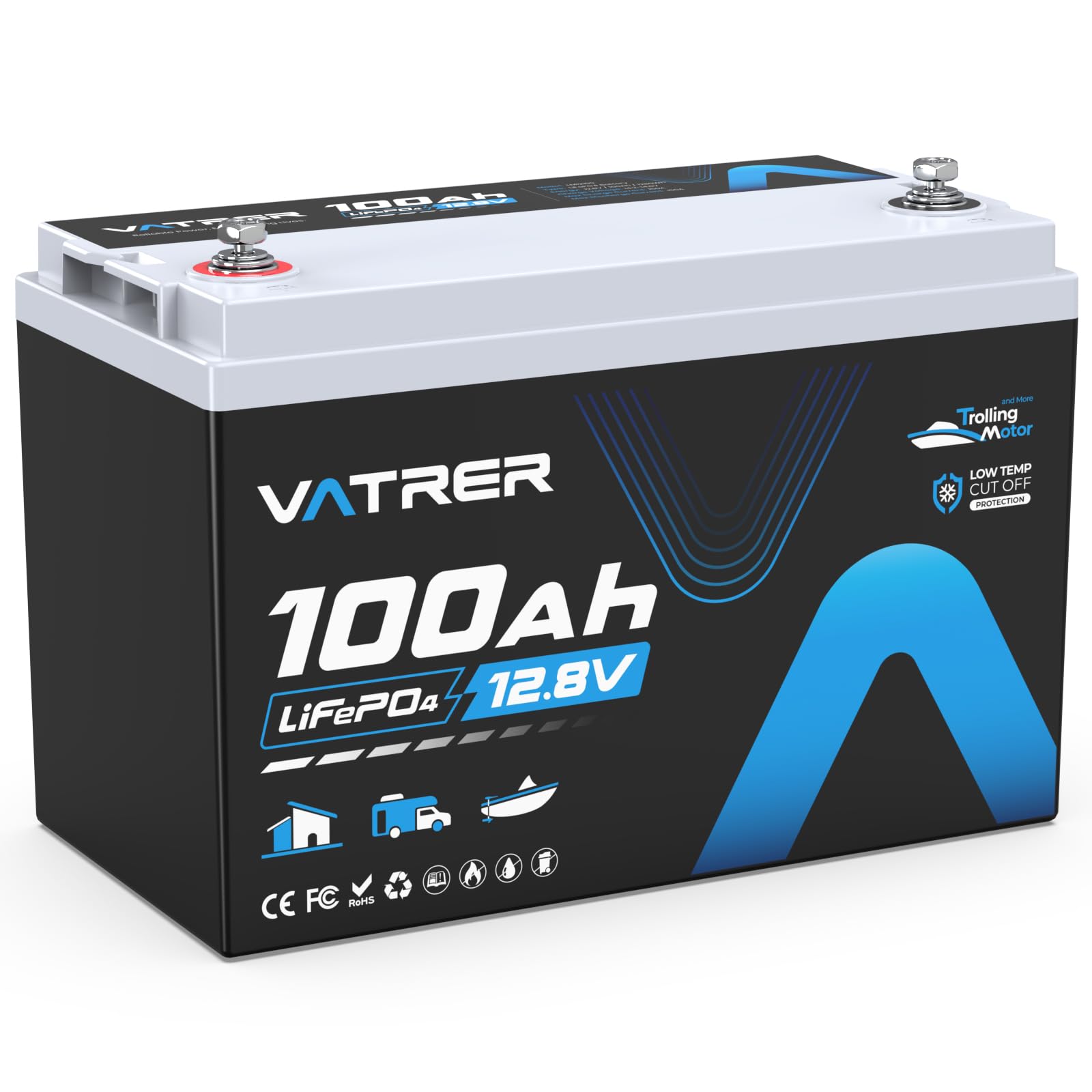 12V 100AH Trolling Motor LiFePO4 Lithium Battery with 1920W Built-in 150A BMS, VATRER POWER Rechargeable Deep Cycle LiFePO4 Battery, Perfect for Trolling Motors Boat Marine and Off-Grid Applications
