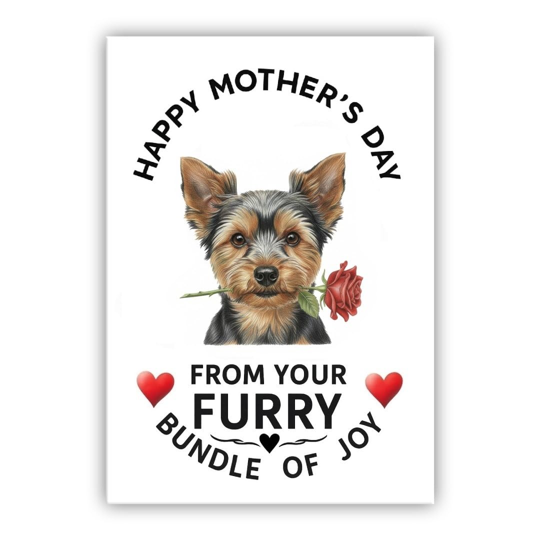 Mother’s Day Dog Card – Pet Mothers Day Greeting Card from the Dog - “Happy Mother’s Day” - Many Breeds Available (• Yorkshire Terrier black and tan – Yorkie – York Terrier)