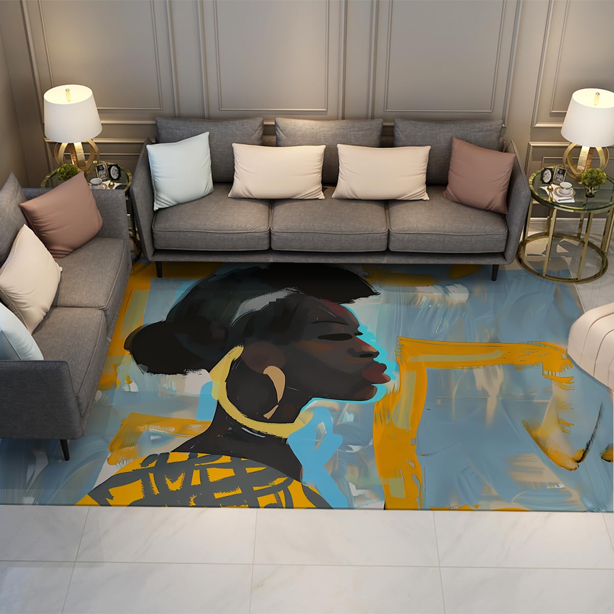 Tapis tendance pour chambre à coucher au design graphique moderne