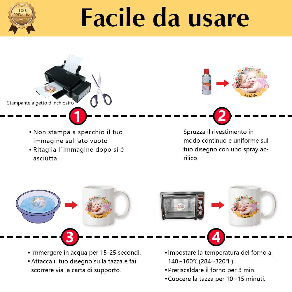 TransOurDream 20 Fogli Trasparenti A4 per Stampante a Getto d'inchiostro, per la creazione di Decalcomanie ad Acqua Fai-da-Te per Candele, Nail Art, Tazze (I-6-20)