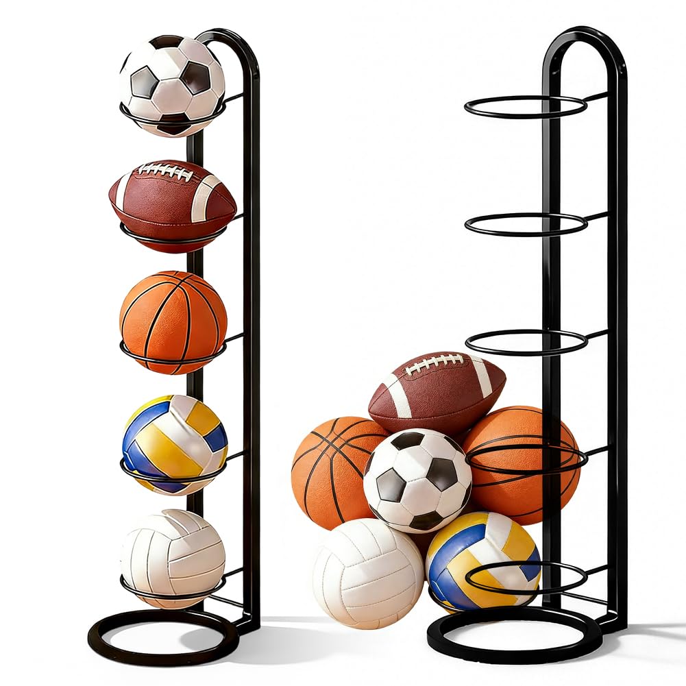 Soporte para pelotas de fútbol, baloncesto y más – Soporte de bola de metal de 5 niveles negro