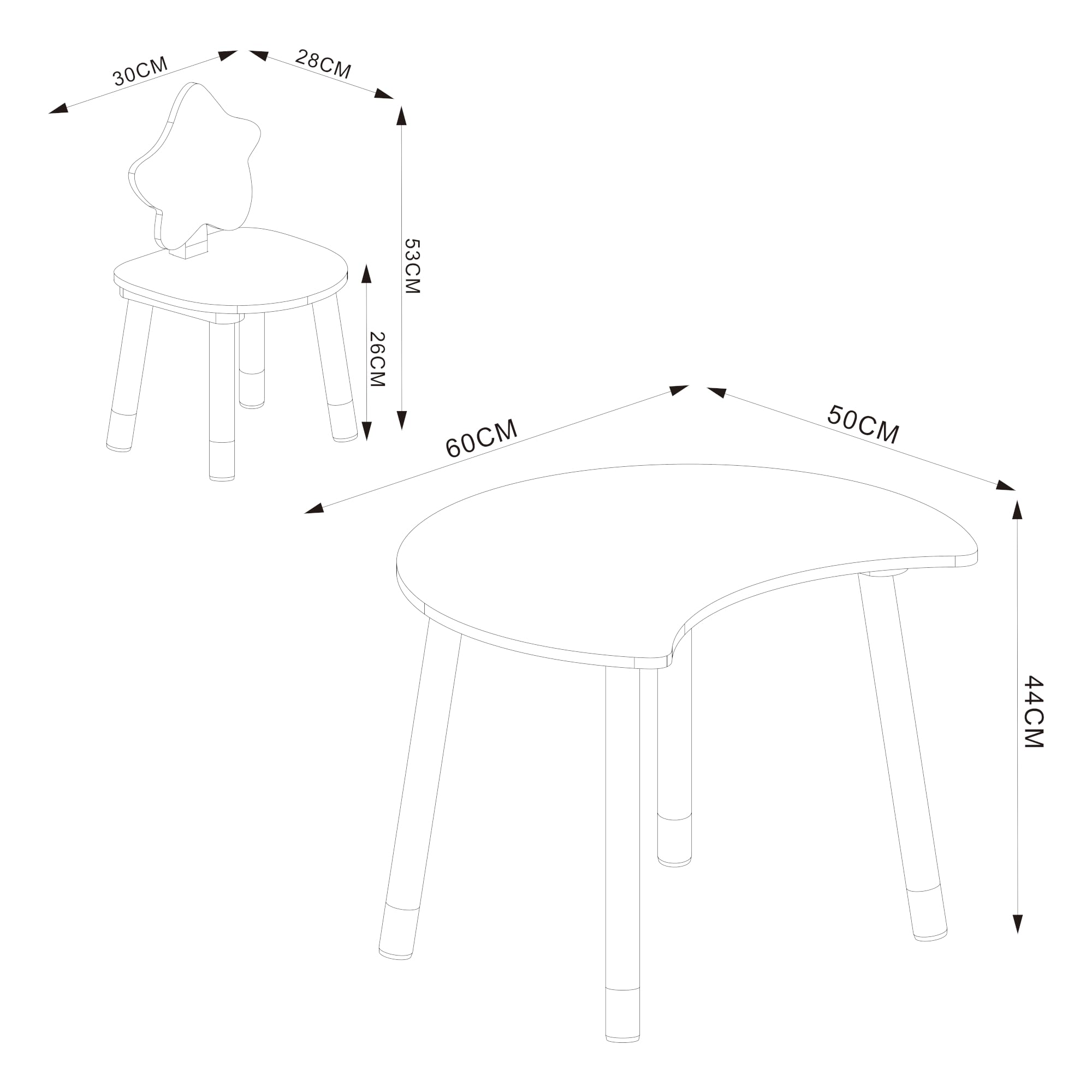 [en.casa] Kinderschreibtisch Set mit Stuhl Lallega Kindertisch Mond- und Stern-Design Schreibtischstuhl mit Rückenlehne Kinderspieltisch Maltisch für Kinder Weiß