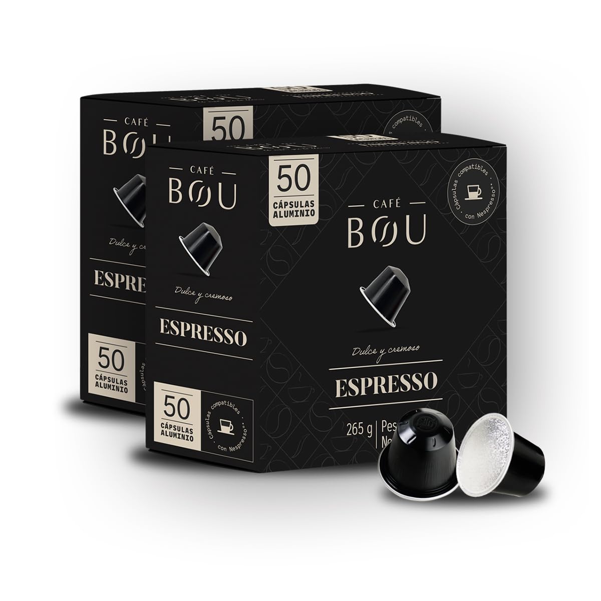 Café BOU - Cápsulas Espresso 100% Arábica Nespresso | 100 uds | Aroma chocolate y avellana, intensidad media, formato ahorro