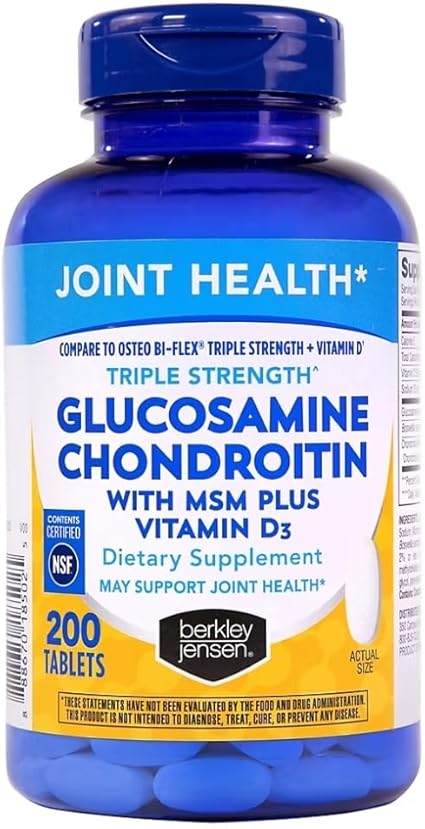 Berkley Jensen Glucosamine Chondroitin – Triple Strength Glucosamine Chondroitin Complex with MSM and D3 – Joint Supplement Tablets for Joint Support and Cartilages, NSF Certified, 200 Ct. (Pack of 1)