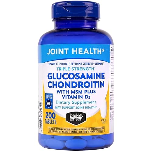 Berkley Jensen Glucosamine Chondroitin Triple Strength Complex with MSM and D3 Joint Supplement Tablets for Joint Support and Cartilages, NSF Certified, 200 Count (Pack of 1)