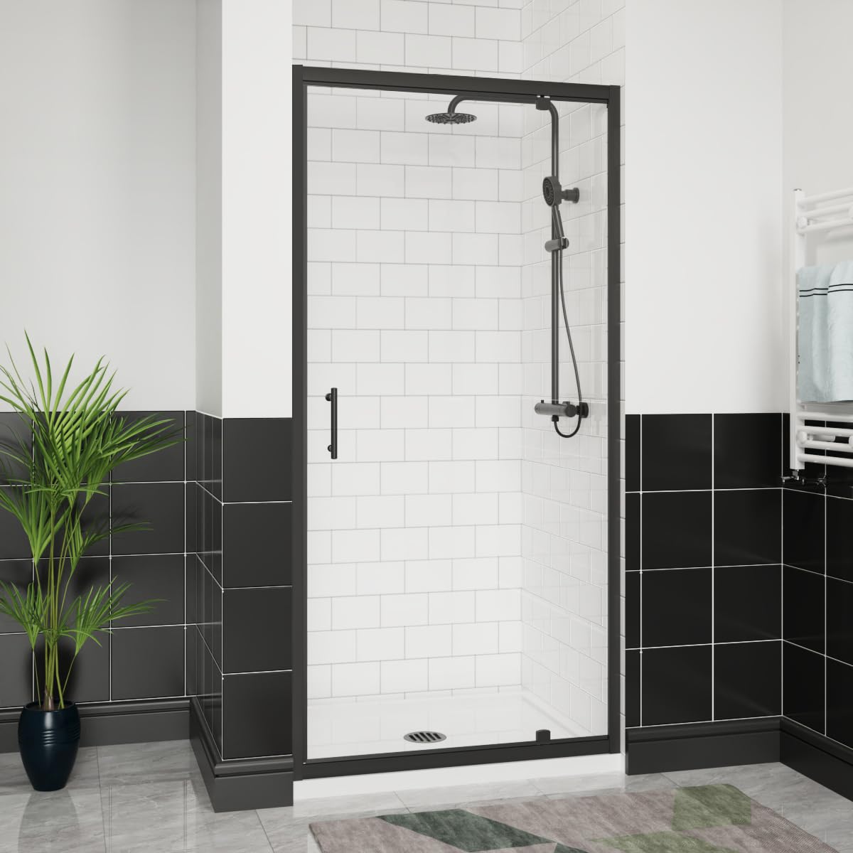 Aquariss 1000mm Matte Black Pivot Alloy Hinge Shower Door Enclosure 6mm Clear Self Clean Glass Screen Cubicle Reversible