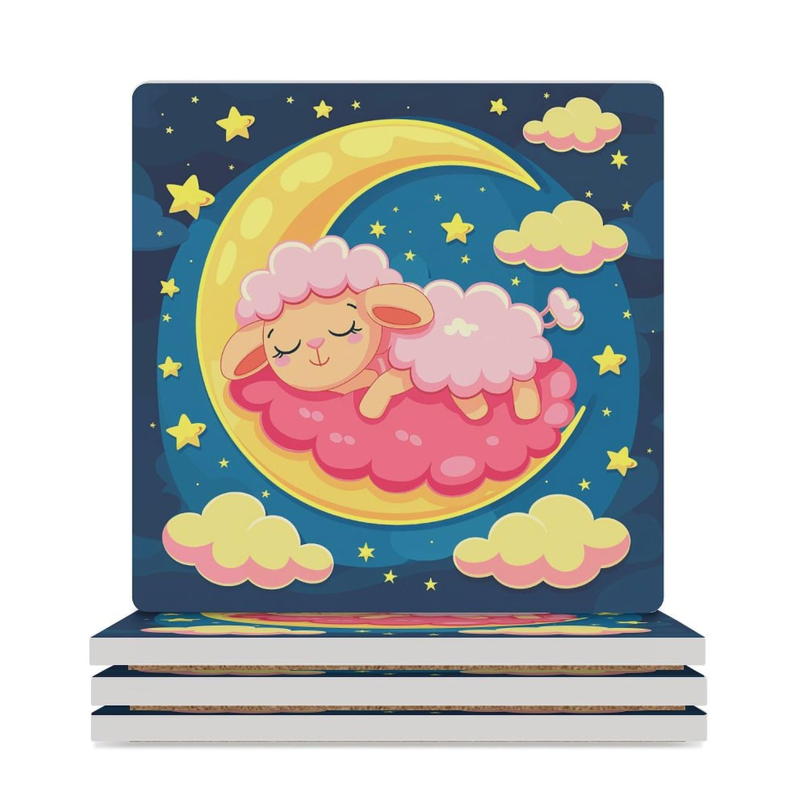 4 posavasos cuadrados de cerámica para beber, dormir en la luna, posavasos impresos para el hogar y el café, regalos de cumpleaños, adecuados para tipos de tazas