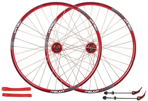 ZXGSXIOU Wheelset 26er Bicycle Wheel,Double Alloy Rim Q/R MTB 7 8 9 10 Speed Bike 32H Front Wheel Rear Road (Color:Red, Size 26inch)