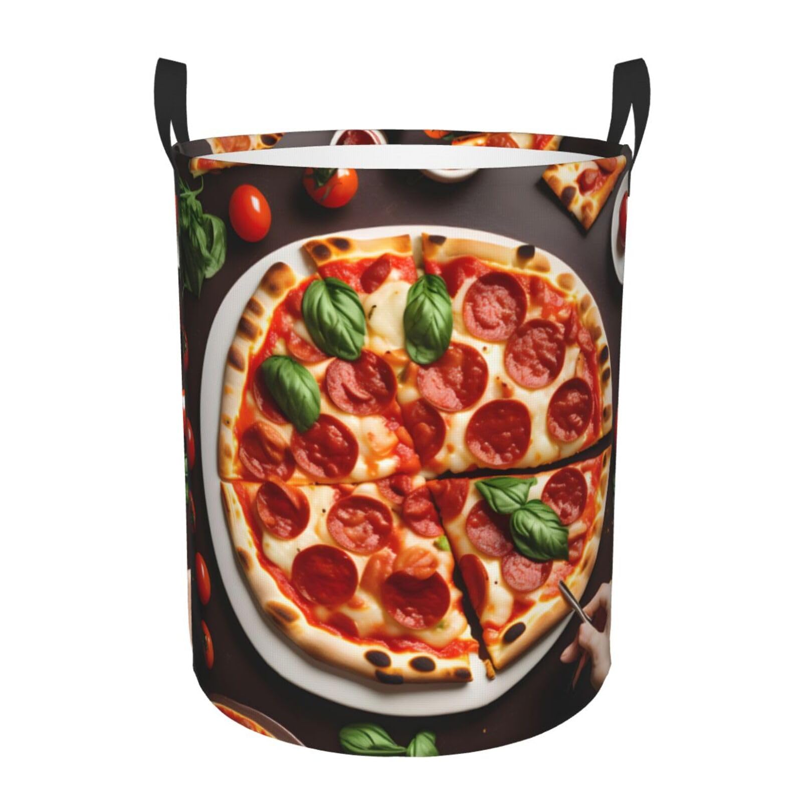 M Collapsible Laundry Hamper Round Pizza Food Print Storage