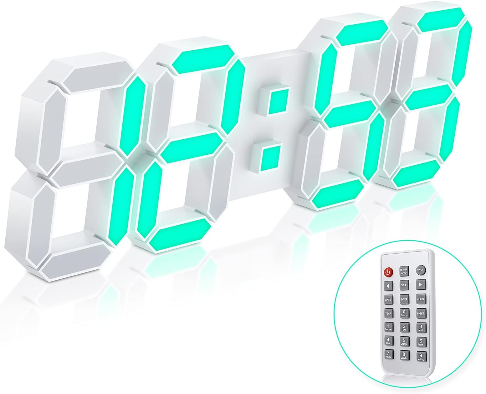 7 Colors 3D LED Wall Clock 15" with Remote Control,Digital Alarm Clock Adjustable Brightness Timer 12/24 Hr Time/Date/Temperature,Colors Cycle for Bedrooms/ Living Room/ Home Office