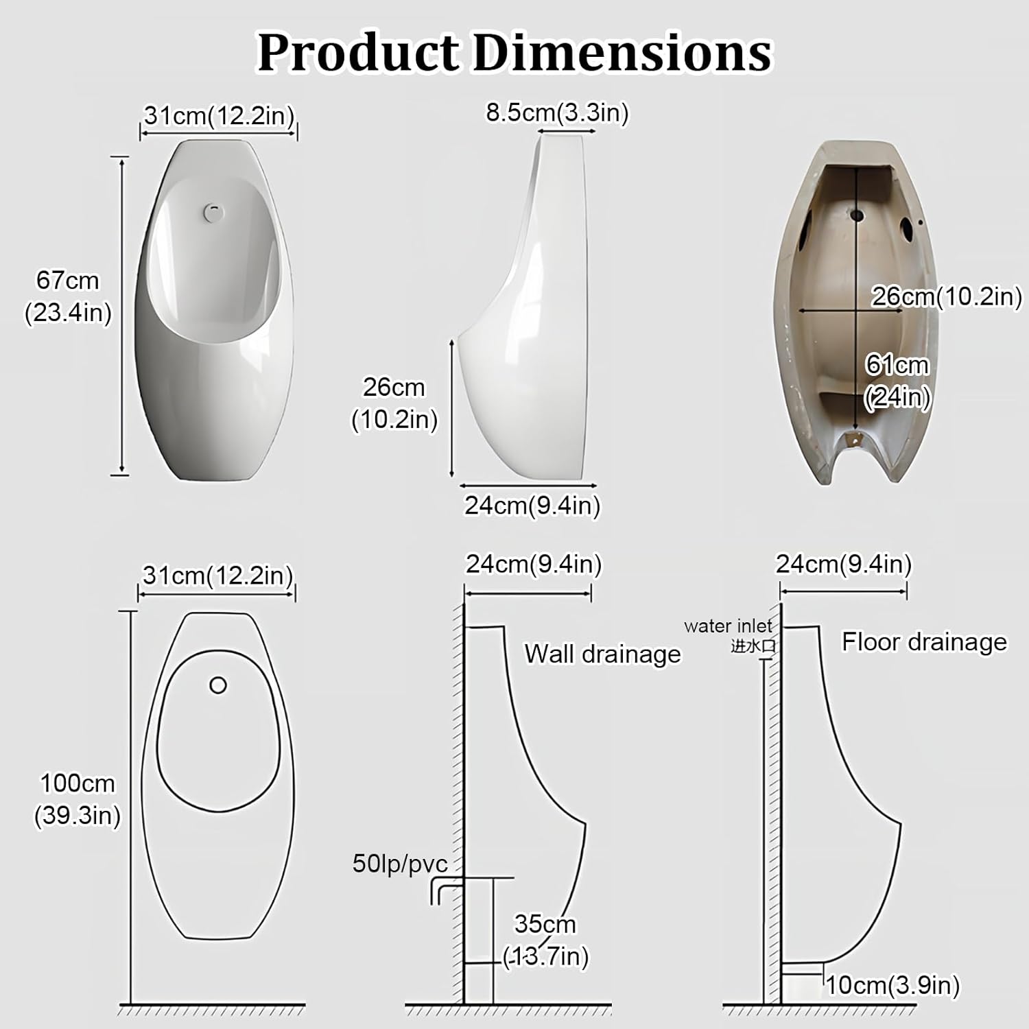 Intelligent Commercial Sensor Flush Male Urinal,Splash-Proof Male Urinal,Modern Wall-Mounted Ceramic Urinals,Space-Saving,High Efficiency Flushing