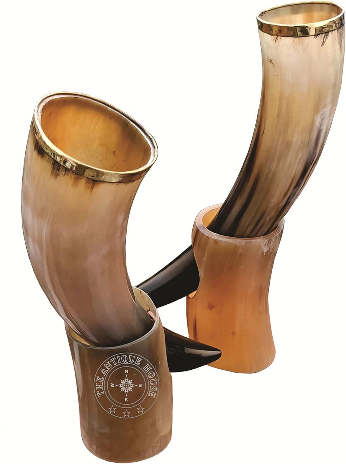 THE ANTIQUE HOUSE Set di due corno di bue con supporto, stile vichingo per birra, vino, idromele, regalo di nozze