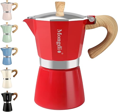 Miniatura 15 de Mongdio Cafetera de café expreso Moka Pot, cafetera cubana, cafetera de estufa Moka Italian Espresso Greca, cafetera percoladora, 3 tazas de Negro