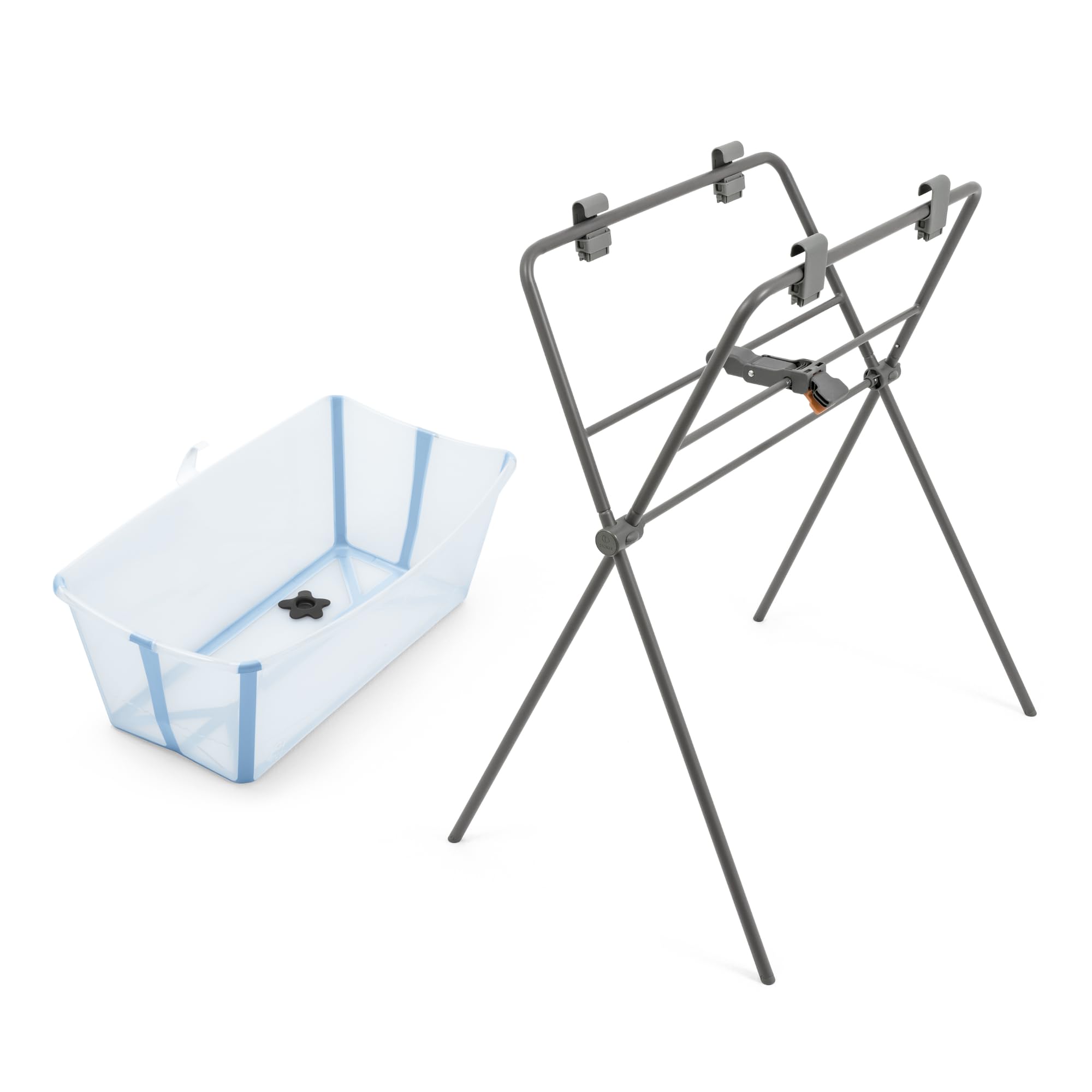 Bañera Flexi Bath de Stokke (Ocean Blue) + Soporte - Bañera Plegable para Bebés hasta 10 kg - Duradera y Fácil de Guardar - Cómoda en Casa o Viaje