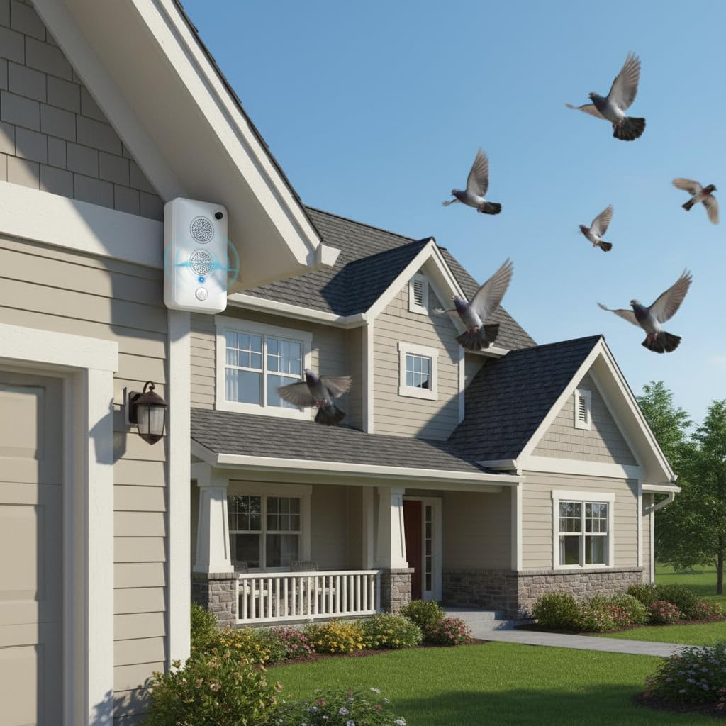 Upgraded Ultrasonic Bird Repellent Devices Outdoor & Bat Deterrent Rechargeable Woodpecker Deterrent for House Pigeon Repellent to Keep Birds Bats Out of Attic Porch Balconies Indoor,2Pack