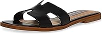 Steve Madden Women's Hadyn Flat Sandals - Leather Upper, Laser-Cut Strap, 0.75" Heel for All-Day Comfort
