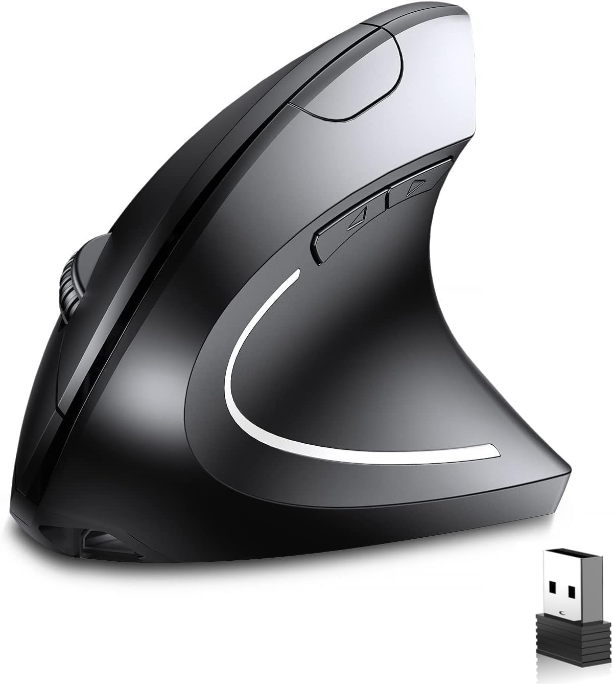 Mouse Verticale Ergonomico Wireless, Silenzioso E Ricaricabile Con Ricevitore USB, 3 DPI Regolabili (800/1200/1600) Per PC E Portatile