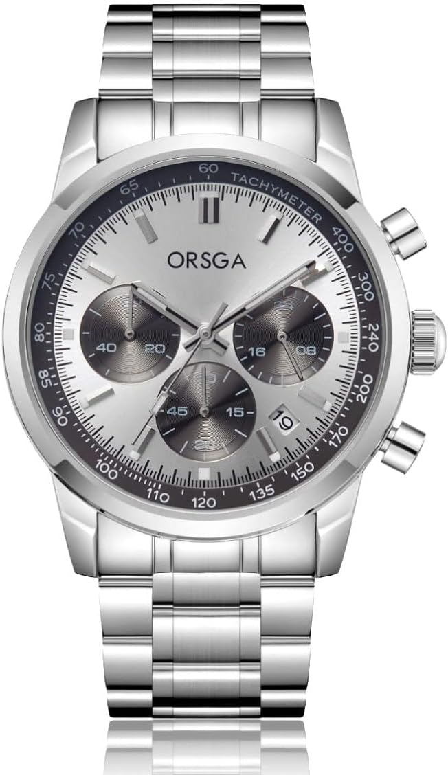 ZORION Men's Chronograph Watch - Luxury Stainless Steel Tachymeter Analog Watch with Date Display