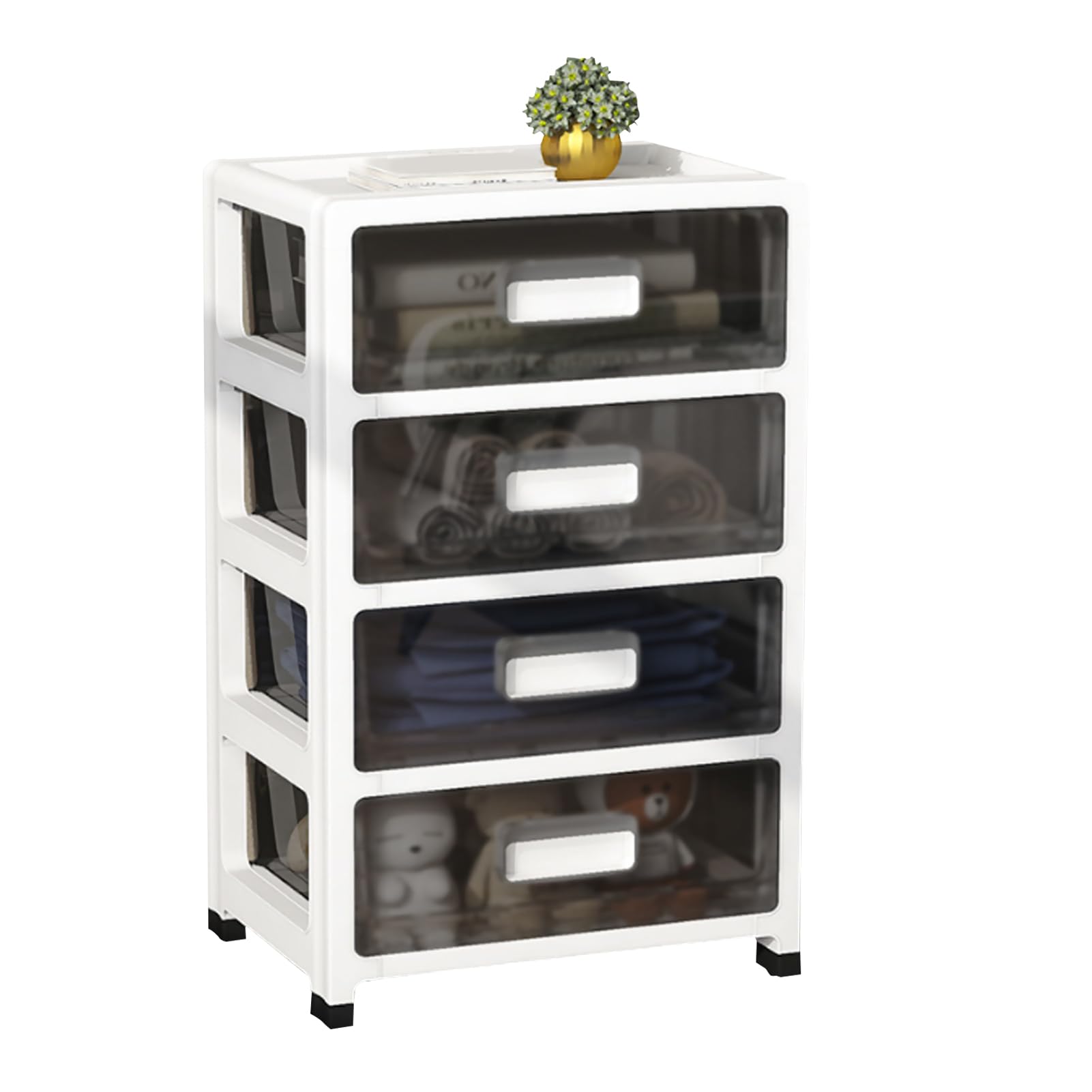 Beauenty Plastic Drawers Storage Bins, Multifunctional 4 Tier Storage Cabinet Office File Organizer with Wheels, Mobile Storage Locker for Home, Office, Apartmentsl