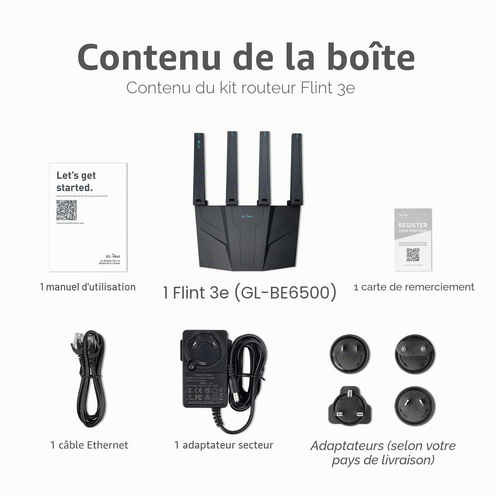 GL.iNet GL-BE6500 Flint 3e Routeur Wi-Fi 7 Double Bande Haut débit VPN 2,5 GHz