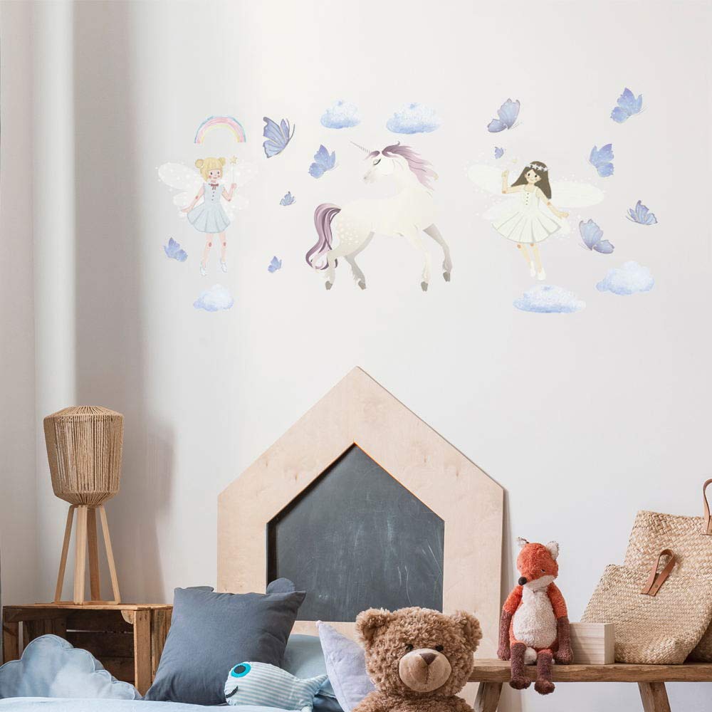 Alwayspon Kids/Girls Room Cute Unicorn Rainbow Cloud Princess Wall Sticker, Removable Watercolor Wall Decals, Peel and Stick Wall Art Murals for Home Nursery Decoration Living Room Decor
