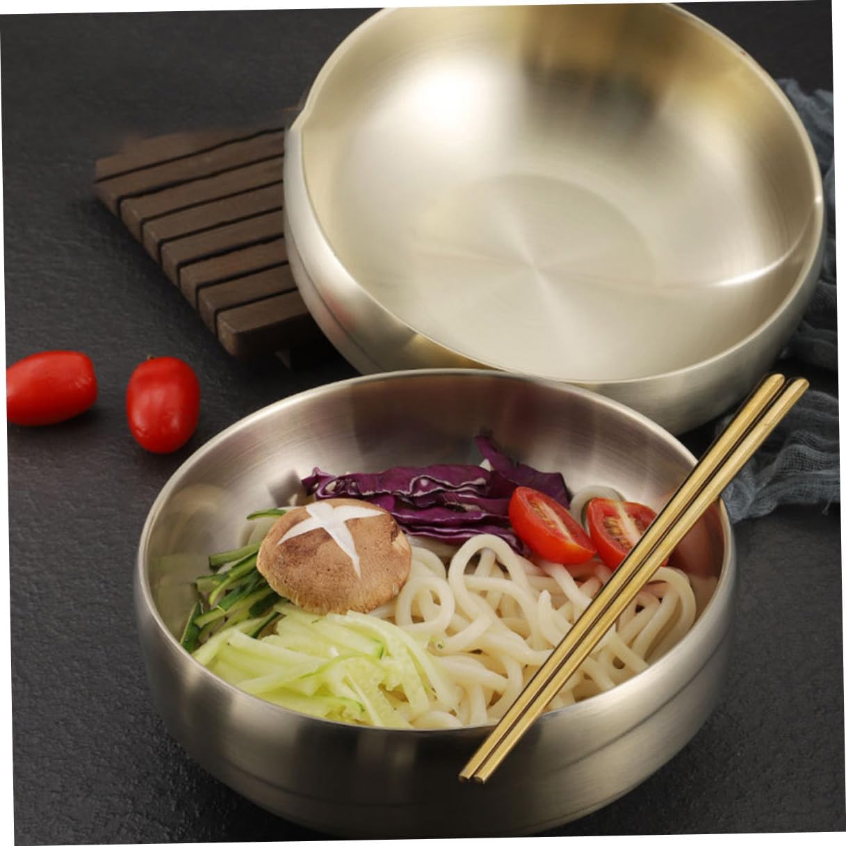 NUOBESTY Double Stainless Steel Noodle Bowl Gold Multifunctional Soup and Instant Noodle Container for Home Restaurant Easy to Clean Kitchenware image 3