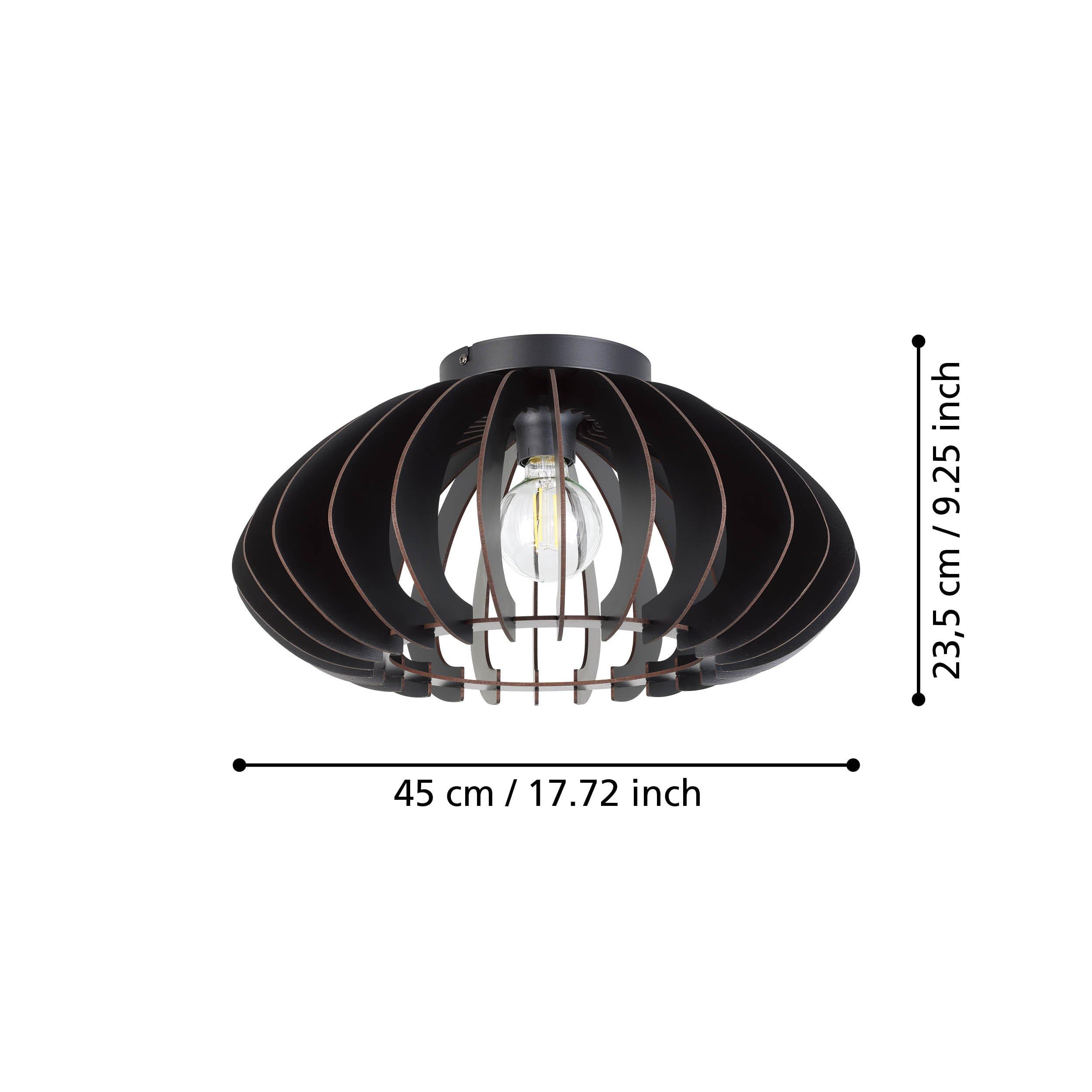 EGLO Deckenlampe Cossano 3, Deckenleuchte Vintage | Retro Deckenstrahler aus Metall und Holz in Schwarz, Wohnzimmerlampe mit E27 Fassung, Ø 45 cm