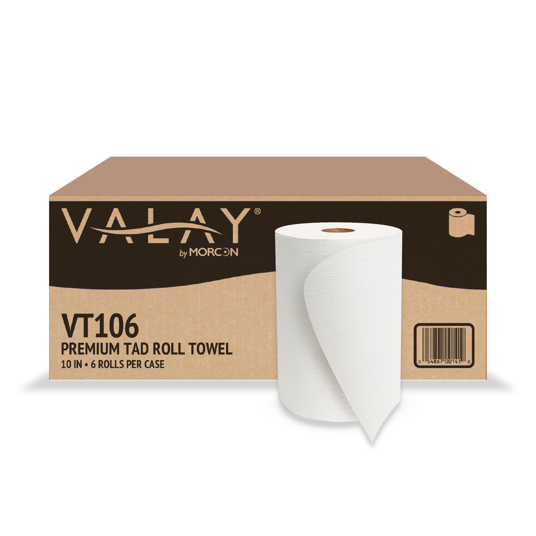 Morcon VT106 Valay Premium TAD 10 Inch Hardwound Roll Towels, 1-Ply, 550 ft., White, 6 Count