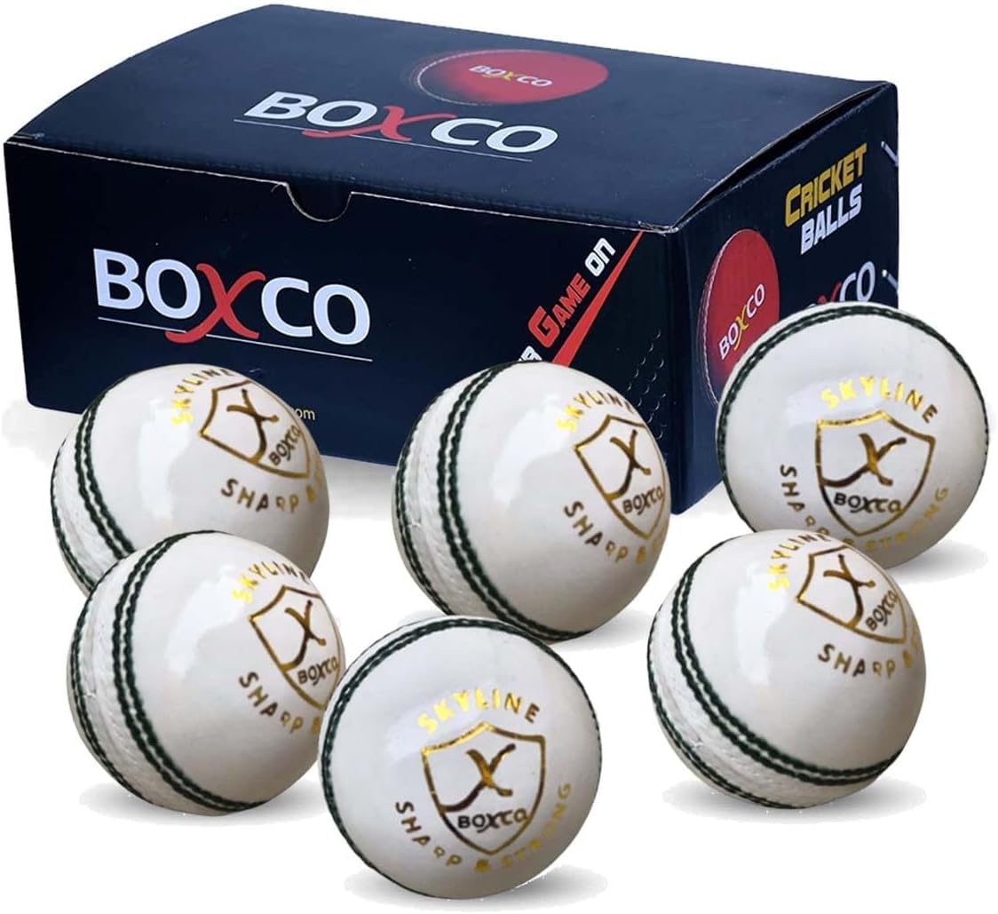 BOXCO Skyline Hand Made Four Piece Cricket Leather Ball for Club, T20, One Day, Test Cricket Matches (Pack of 6) (White)-image-24