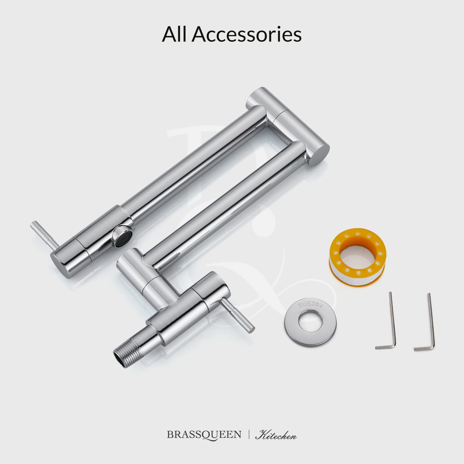 Grifo plegable para llenado de ollas, montaje en pared, NPT comercial, de acero inoxidable, elástico, para fregadero de cocina, con brazo oscilante de doble articulación, un solo agujero