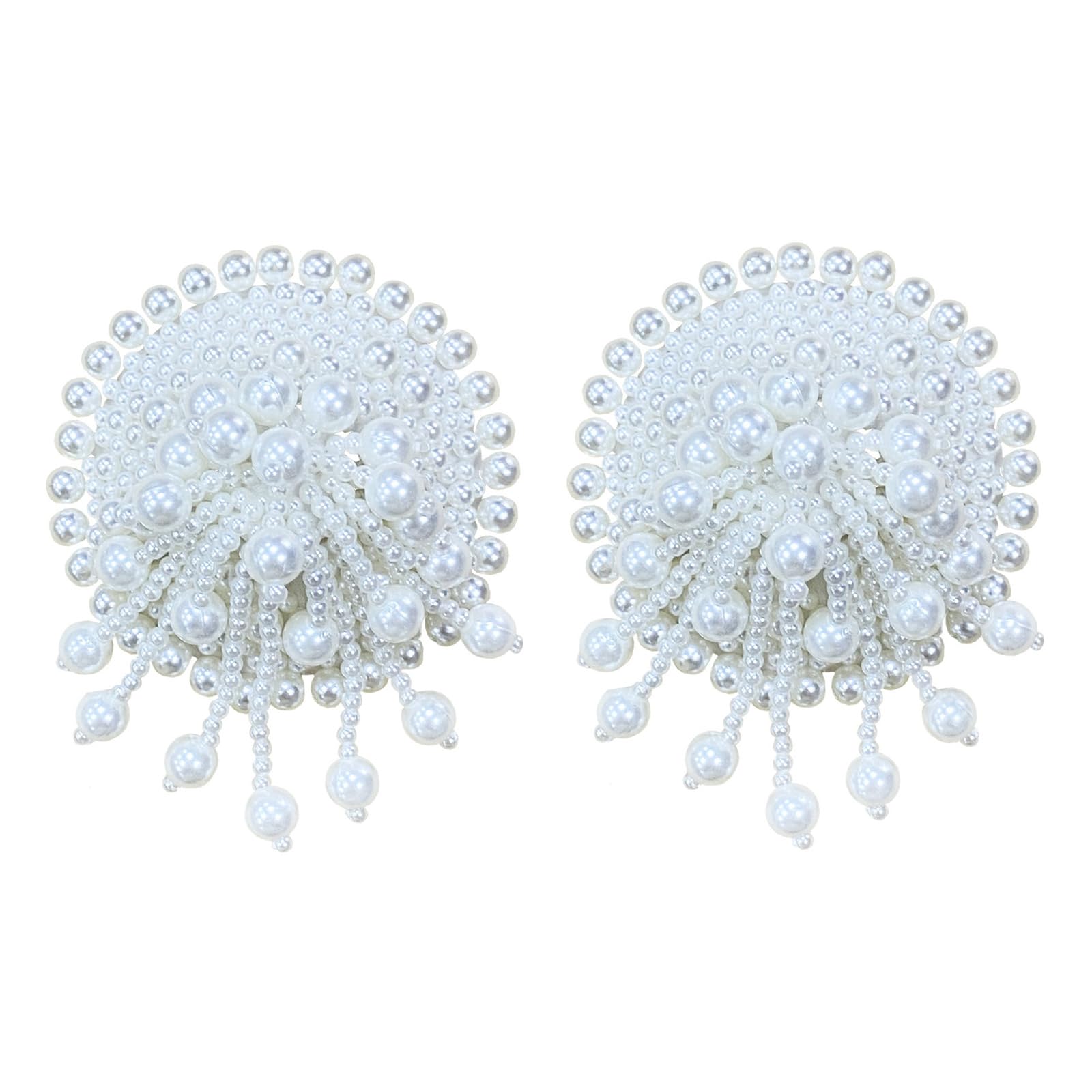 Kahdgss Women's White Pearl Fringed Pasties Stickys Bras Nipple Reusable Pasty Breast Self-Adhesive Nipple Stickers For