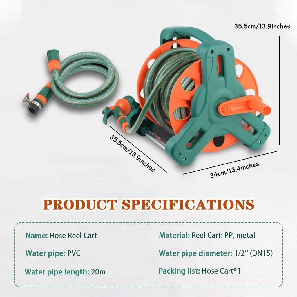 Heavy Duty Hose Reel Cart With PVC Hose And 8-Pattern Spray Gun, Portable & Wall-Mount Garden Watering Tool