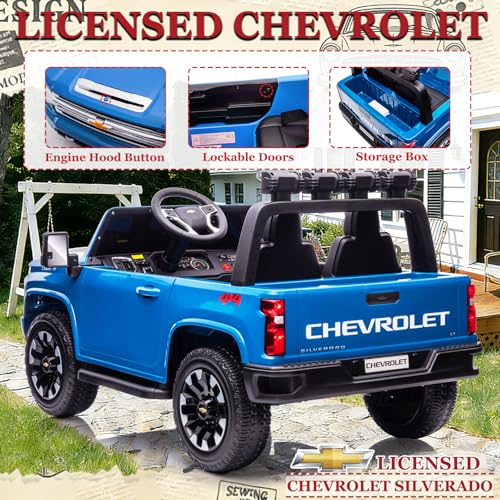 Image of 2 Seater 24V Ride On Toys Licensed Chevry Silverado Ride On Truck, Blue