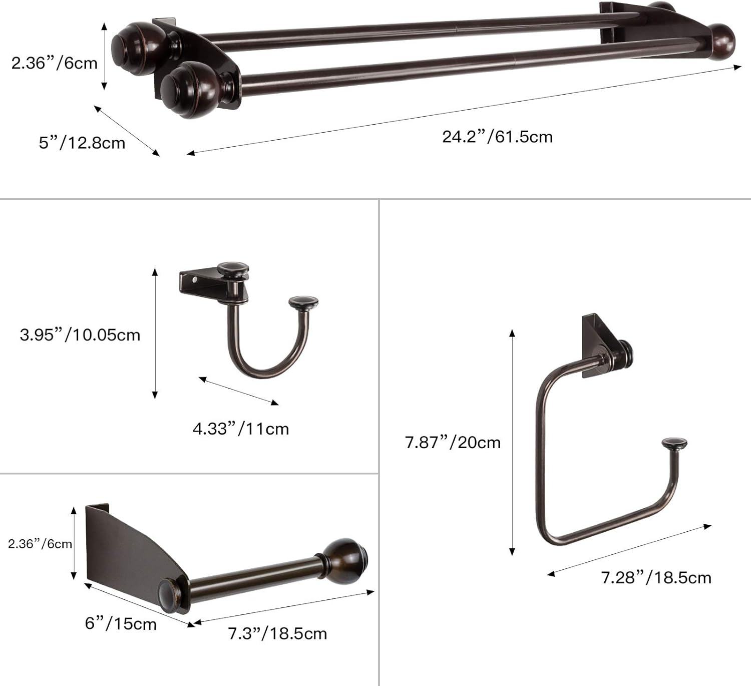 TONIAL Bathroom Hardware Set, Oil Rubbed Bronze Traditional Upgraded Towel Bar Rack Set 4 Piece - Includes 20" Double Towel Bar, Toilet Paper Holder, Towel Hook, Towel Holder, Bathroom Accessory Set. : Tools & Home Improvement